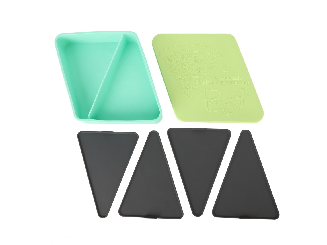 Caja De Almacenamiento De Pizza Reutilizable De Silicona Con Calefacción Y 4 Bandejas, Color Verde Claro.