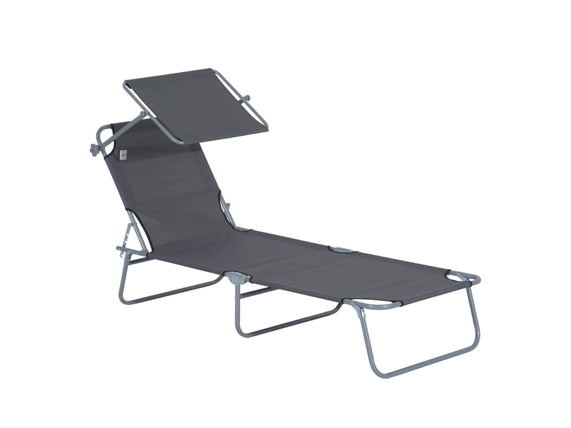 Tumbona plegable de jardín con sombrilla - Gris