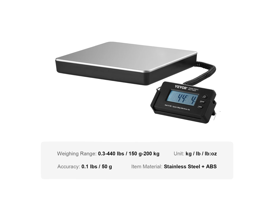 Balanza digital, pantalla LCD HD, capacidad de hasta 440 libras, 440 libras