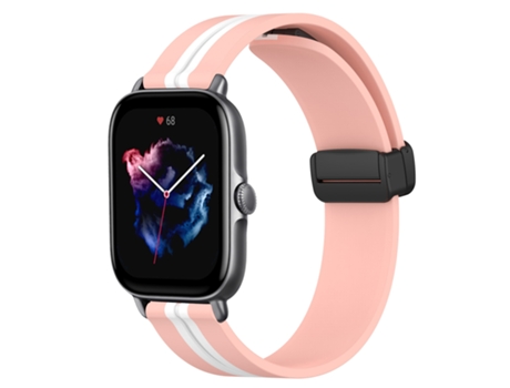 Correa de reloj inteligente para Amazfit GTS 3, correa de silicona de 20 mm con cierre magnético plegable (rosa + blanco)