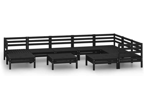 Conjunto 10 de muebles de jardín VIDAXL madera maciza de pino negro