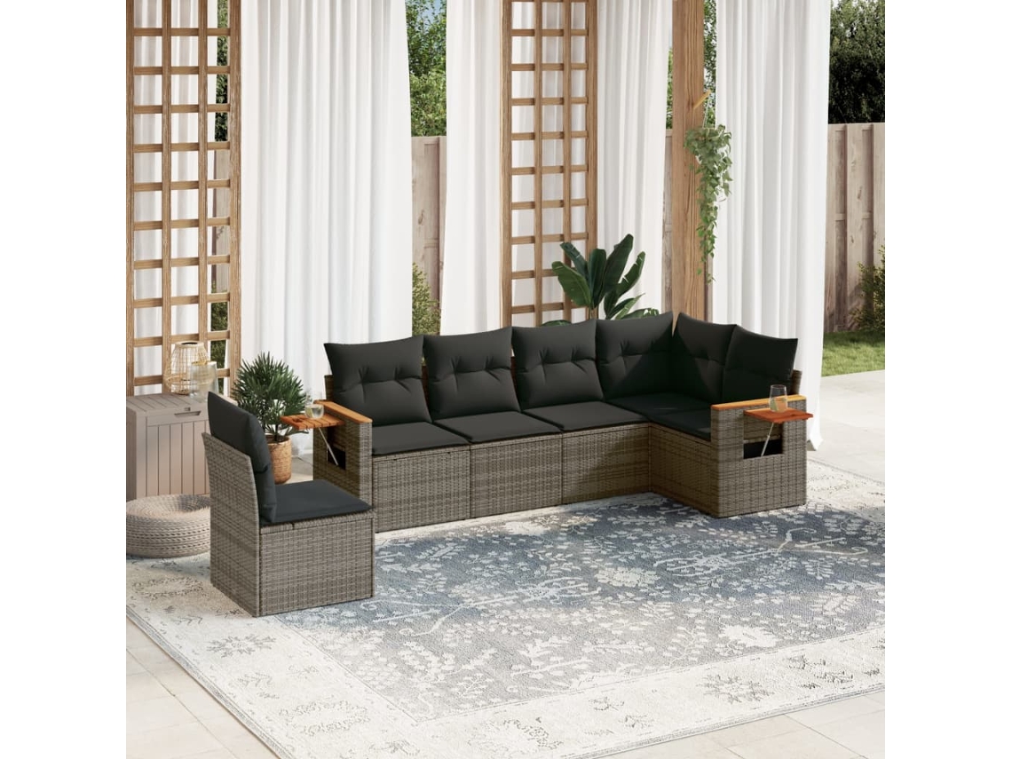 Conjunto de 6 sofás de jardín con cojines en mimbre gris DKD Home Decor
