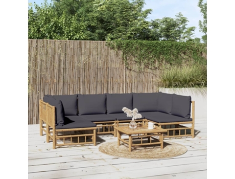 Conjunto 7 de muebles de jardín VIDAXL bambú con cojines gris oscuro