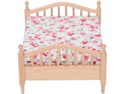 Cama Miniatura Para Casa De Muñecas A Escala 1/12, Elegantes Muebles De Cama, Madera Decorativa, Diseño Floral, Accesorios.