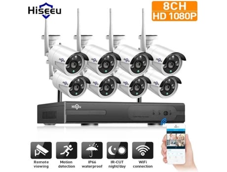 Kit HISEEU Sistema Wi-FI Video Vigilancia 3MP CCTV Kit (8 Canales - 8 Cámaras + NVR app)