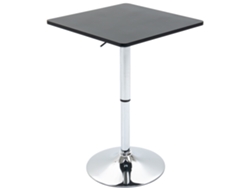 Mesa de bar giratoria 360° con base de metal negro y plateado.