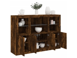 Pack 3 Uds Aparador | Mueble De Comedor | Buffet Con Luz Led Madera De Ingeniería Roble Ahumado Wsd279059