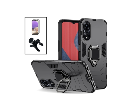 Kit De Película De Vidrio Templado De Cubierta Completa 5D 3X1 Soporte Magnético De Coche Reforzado Defensor Militar Para OPPO A58 - Negro PHONECARE