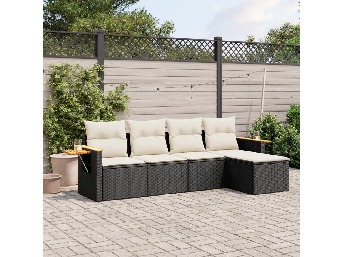 Conjunto de sofá de jardín de 5 piezas con cojines de mimbre sintético negro, Dkd Home Decor