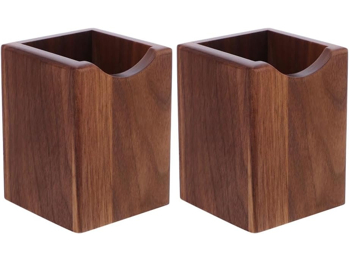 Juego De 2 Portalápices De Nogal Negro De 12 Cm, Organizador De Escritorio Versátil De Madera Natural.