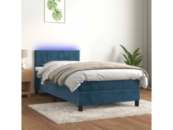Cama Box Spring Colchón Y Led Terciopelo Azul Oscuro 90x190 Cm