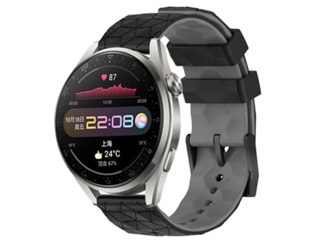 Correa de reloj inteligente para Huawei Watch 3 Pro 22 mm Correa de reloj de silicona con patrón de fútbol de dos colores (negro + gris)