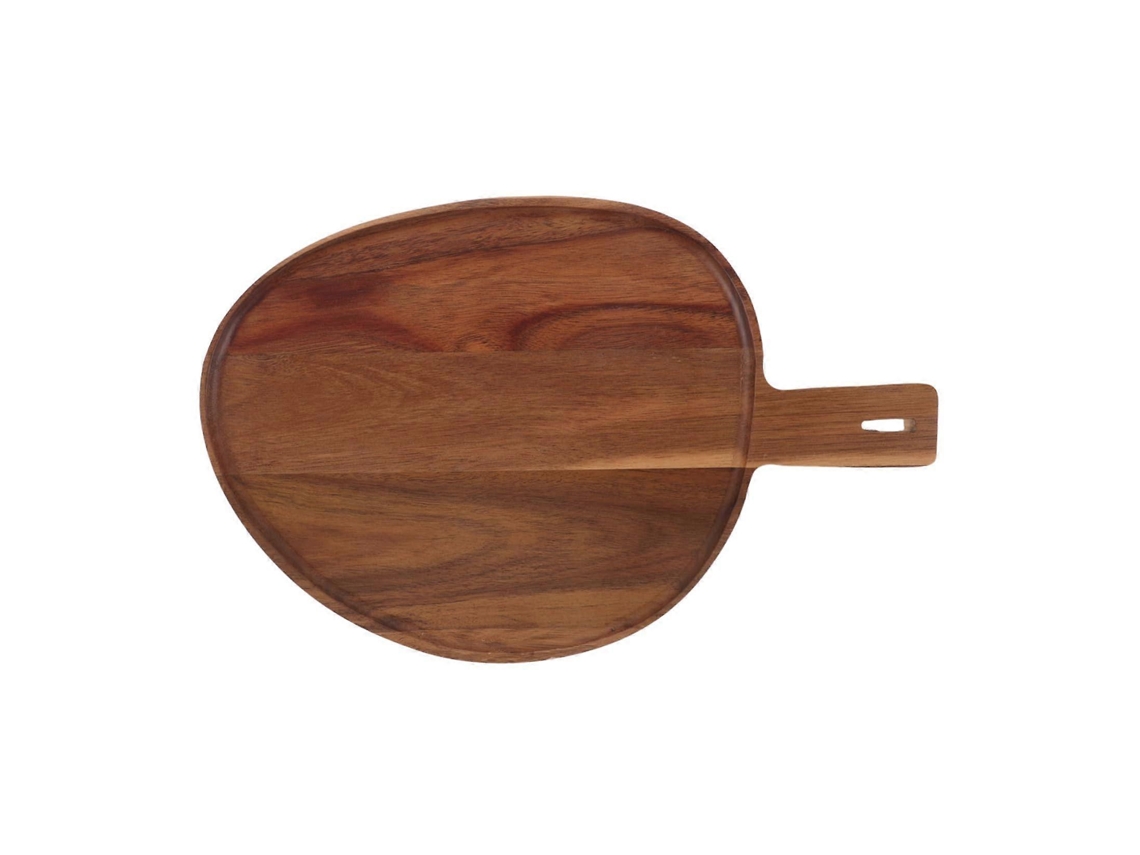Bandeja de madera de acacia para servir pizza, aperitivos, embutidos y postres rústicos.
