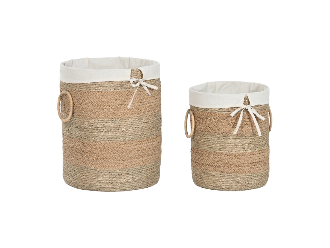 Set 2 Cesta Seagrass Tela Natural 39x40x48cm