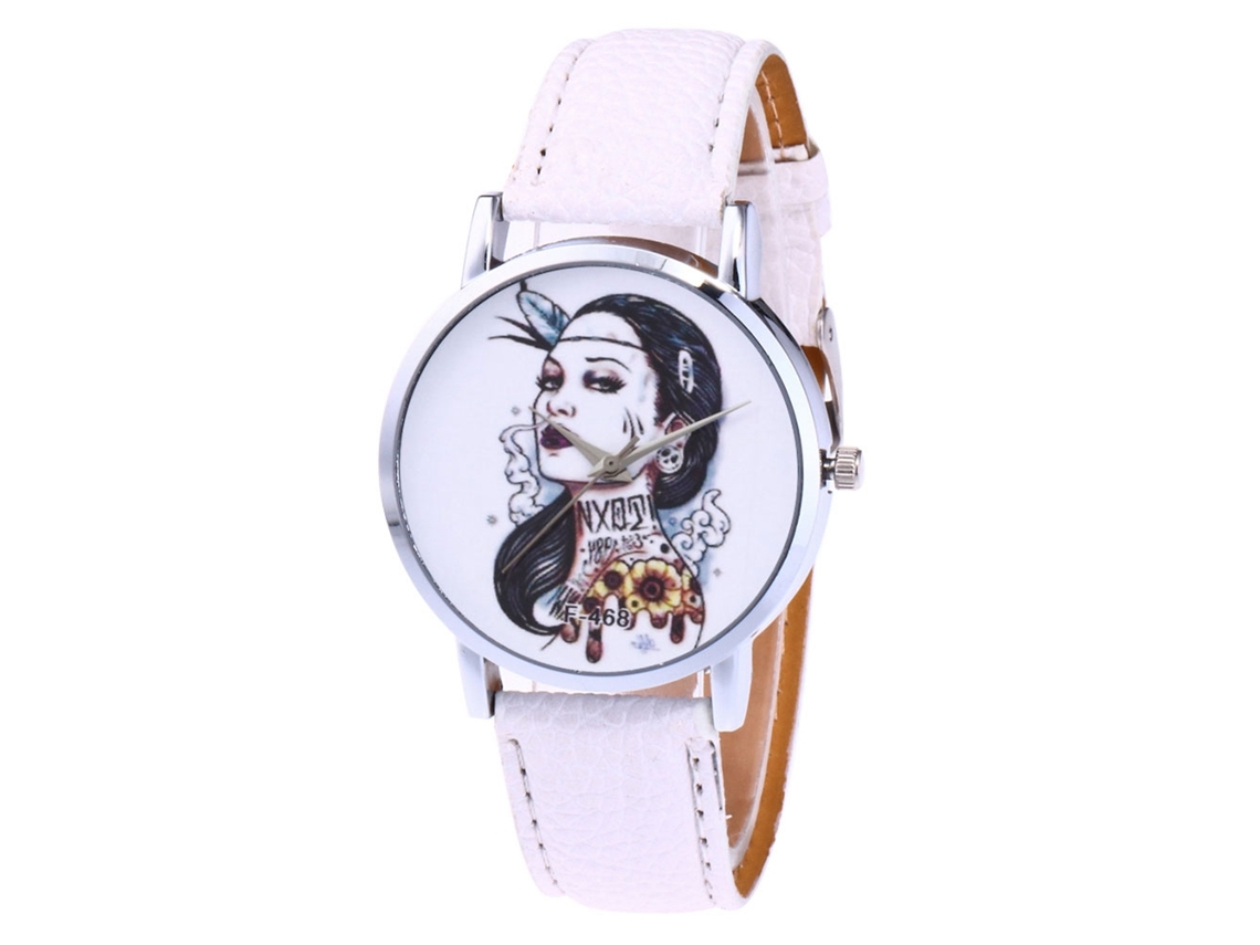 Reloj De Pulsera De Moda Para Mujer De Piel Sintética Con Movimiento De Cuarzo Y Cristal Blanco.