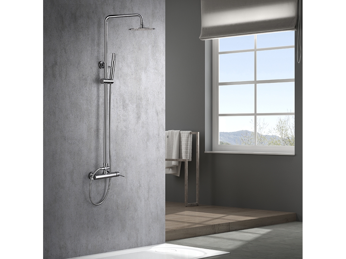 Set Colonna Doccia Miscelatore Monocomando Cromata En Acciaio Y Ottone Con Asta Estensibile Y Soffione Anticalcare à20 Imex Imex Bdys045