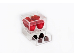 4 Rosas Rojas Naturales Preservadas Flores LOVE con 4 Chocolates - Colección Glassy Rose con Chocolates