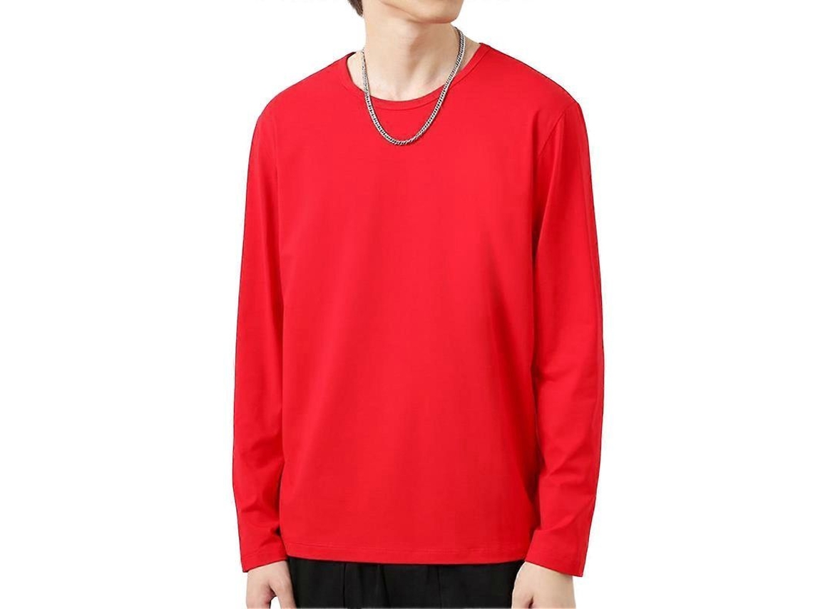 Camiseta De Manga Larga Cuello O Para Hombre Tela Suave Invierno Otoño Rojo Oscuro Moda Casual S Rojo Oscuro