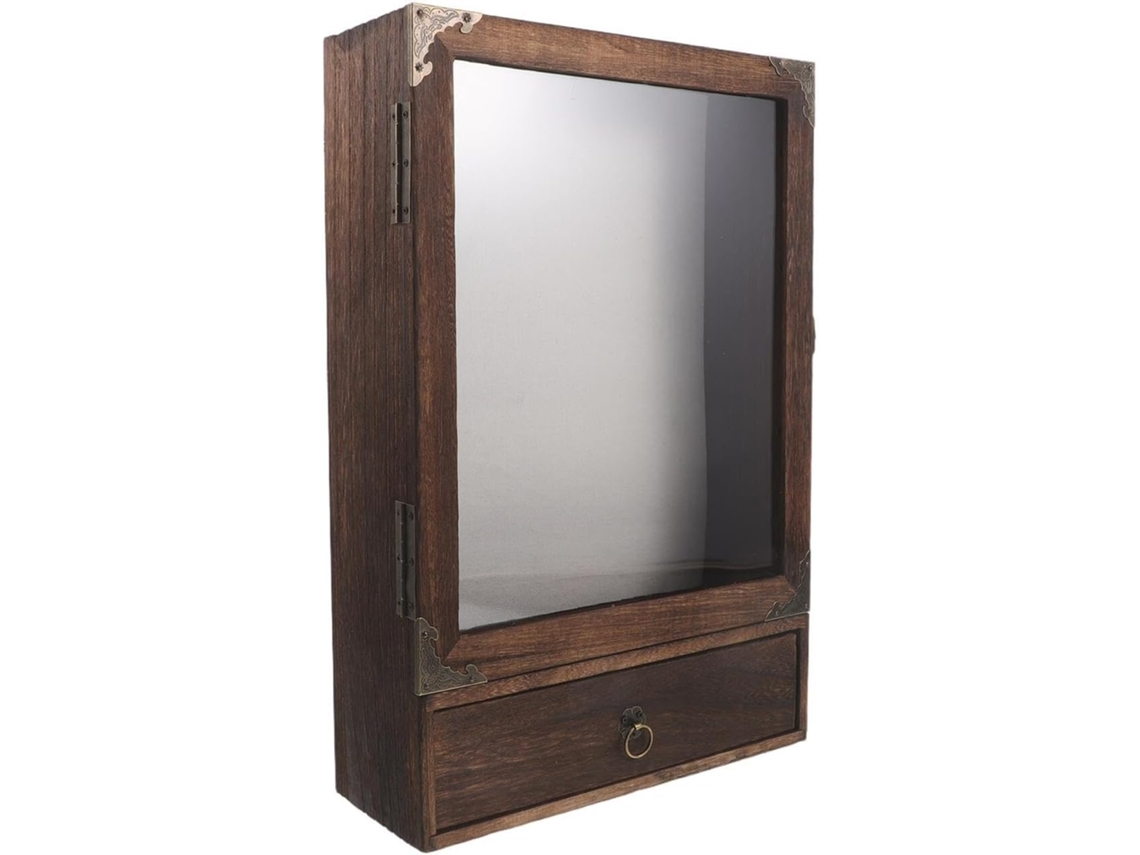 Vitrina Pared Madera Carbonizada 1 Cajón Transparente Expositora Profunda Recuerdos Deportivos Ramos Flores