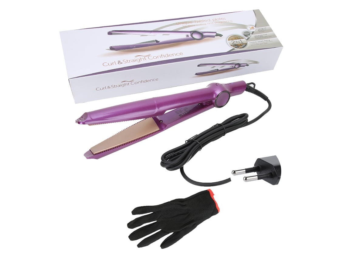 Plancha Y Rizador De Pelo 2 En 1, Peine Con 4 Niveles De Temperatura, Herramienta De Peinado, Enchufe Eu 110-240v, Morado