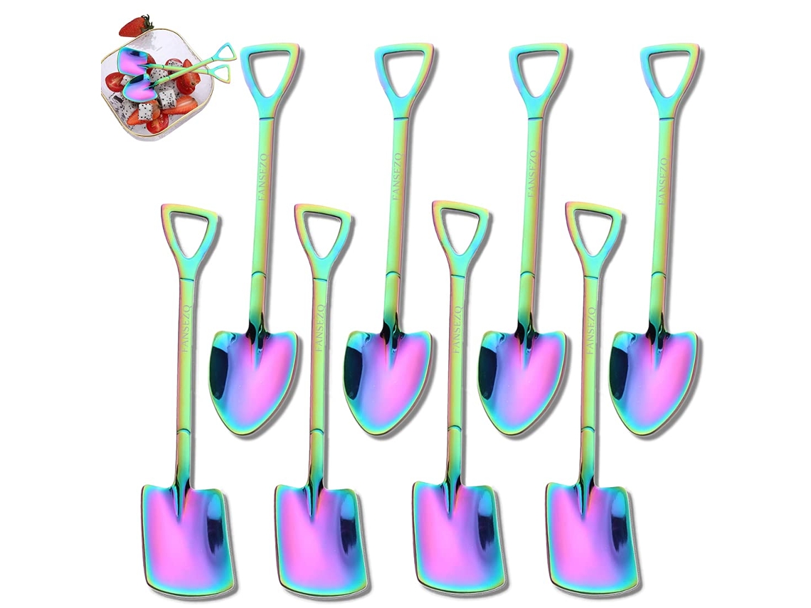 Juego de 8 cucharas de acero inoxidable, aptas para café, té, helado, etc. Mdug (coloridas)