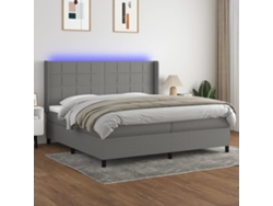 Cama Box Spring Colchón Y Luces Led Tela Gris Claro 200x200 Cm