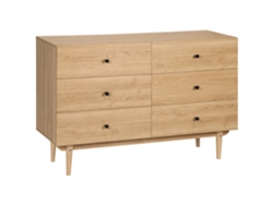 Cómoda con 6 cajones, patas de madera maciza, almacenamiento para dormitorio, madera natural.