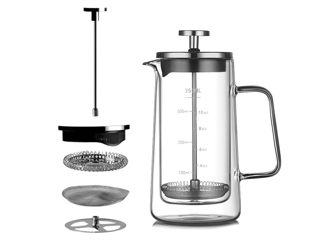 Cafetera de émbolo de vidrio de doble pared con marcas de nivel (350 ml) Spqment