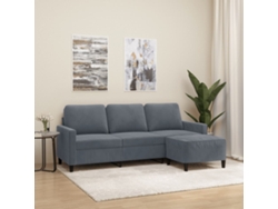 Sofá De 3 Plazas | Sofá De Salón | Sofá De Descanso Con Taburete De Terciopelo Gris Oscuro 180 Cm