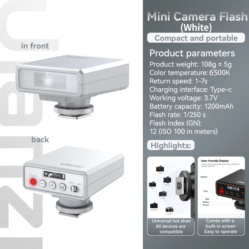 Disparador de flash inalámbrico F12 con pantalla para cámaras Canon, Nikon, Fuji y Sony ZVE10, color blanco