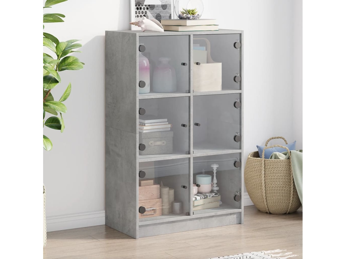 Aparador Alto Con Puertas Madera Gris Hormigón 68x37x109 Cm