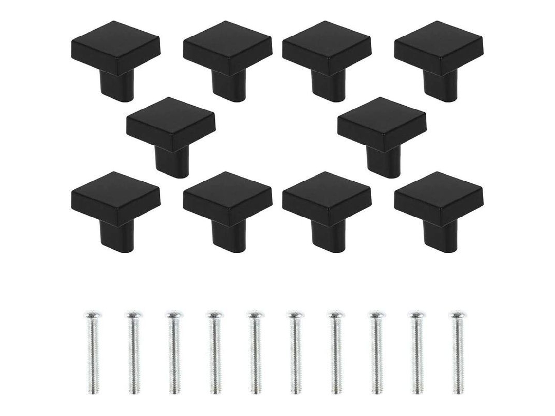 Juego De 10 Tiradores Cuadrados De Latón Macizo Negro Para Armarios De Cocina, Con Tornillos Incluidos.