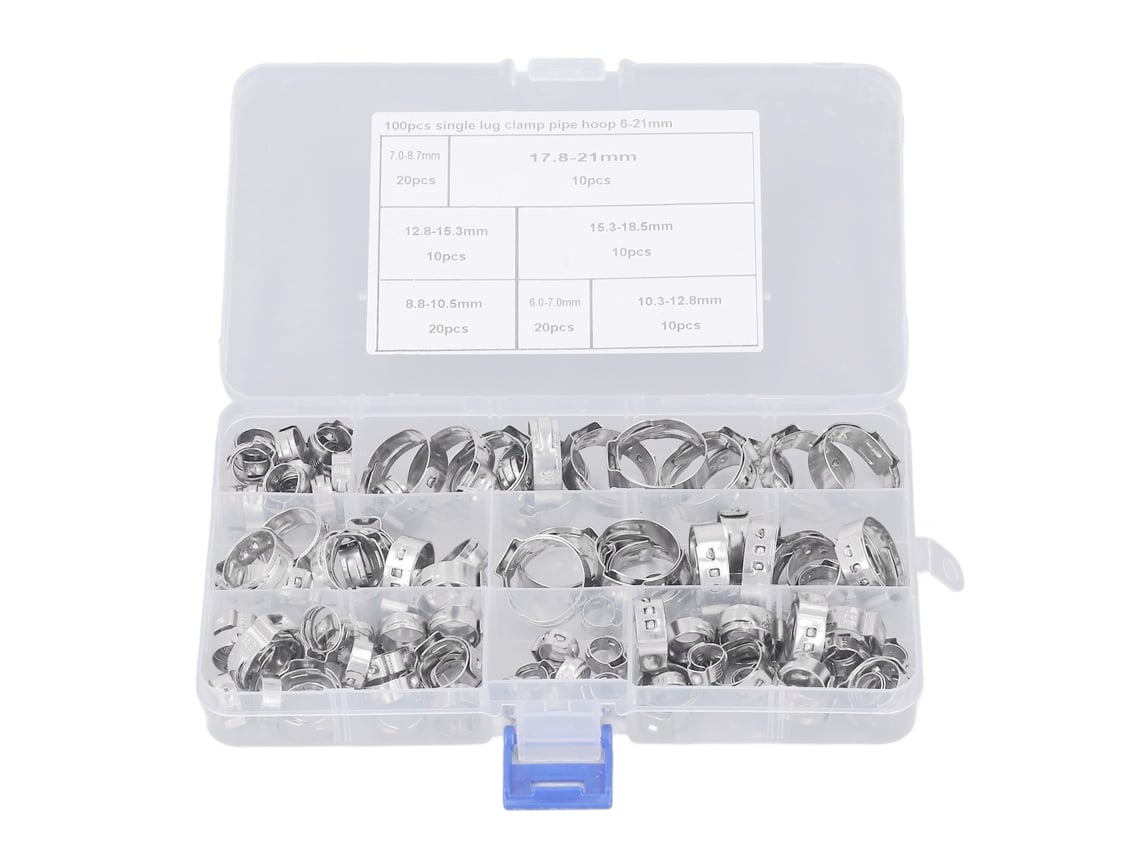 Kit De Abrazaderas De Manguera 100 Piezas Acero Inoxidable Resistente Al Agua Y Aceite Tubo Clamp