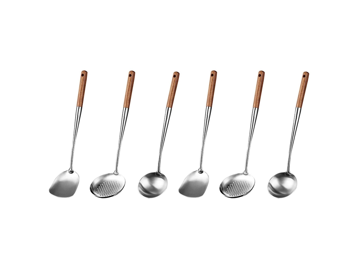 Rebe-set De Herramientas Para Wok, Spatula Y Cuchara De 44cm, Acero Inoxidable 304 Con Mango De Madera, Anticaliente Y Lavavajillas