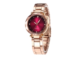 Reloj De Cuarzo Con Brazalete Metálico Para Mujer, Estilo Sencillo Y Elegante, Color Rosa Intenso.