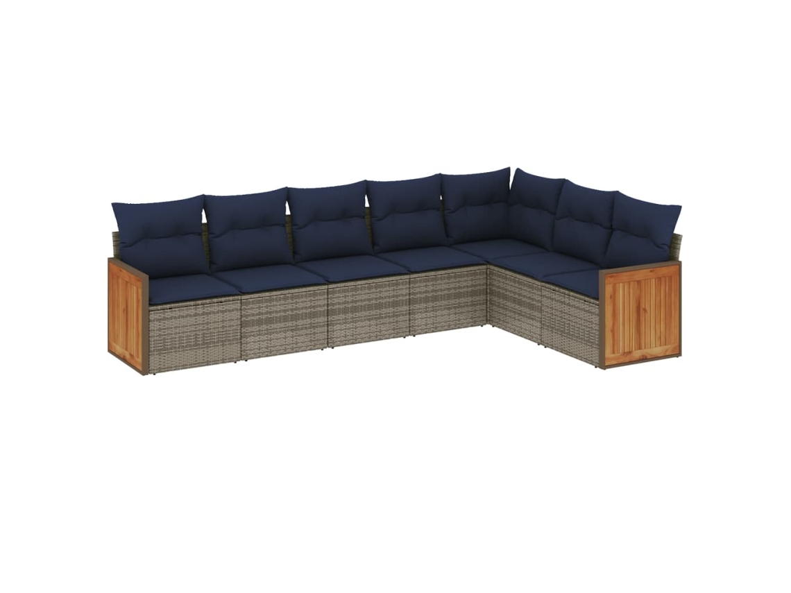 Conjunto de sofá de jardín de 7 piezas con cojines, ratán gris. EXCLUSIVO DE MAISON.