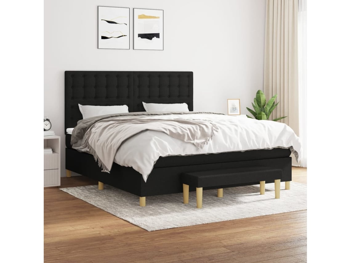 Cama Box Spring Con Colchón Tela Negro 180x200 Cm