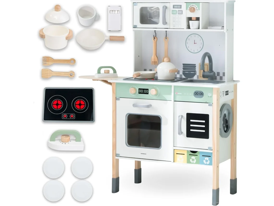Cocina Montessori De Madera Para Niños Con Luz, Sonido Y Accesorios Completos Ajustable