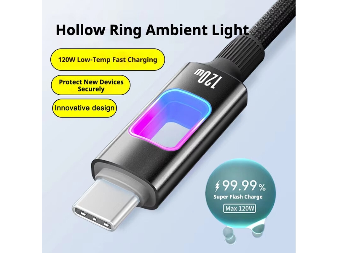 Cable Usb-a A Usb-c Pd120w De 6 A Con Luz Led Hueca Rgb, Compatible Con Carga Rápida Pd, Transmisión De Datos, 1 M/2 M De Largo