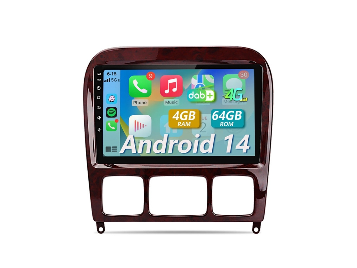 Gps Rádio Automóvel Carplay Para Mercedes Benz Classe S W220 Com Android 14, 4g-lte, 4g+64g E Processador Octa-core.