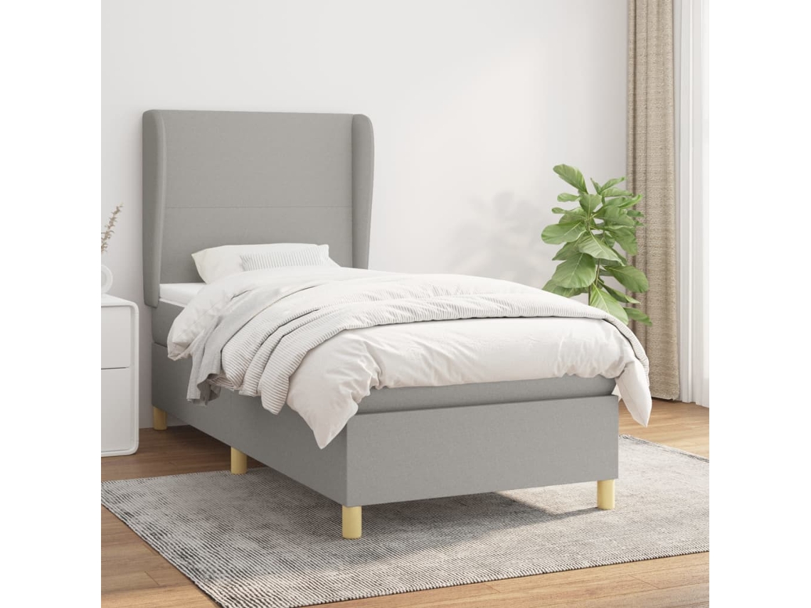 Cama Box Spring Con Colchón Tela Gris Claro 100x200 Cm