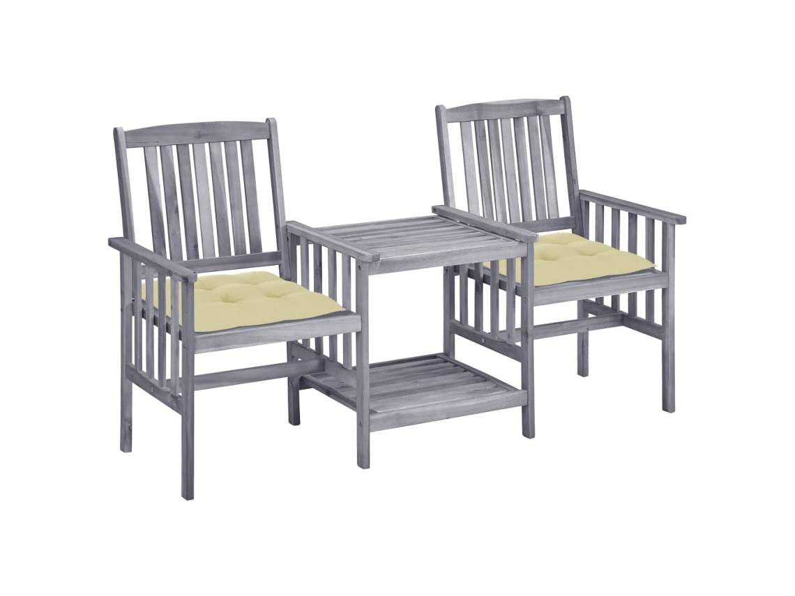 Sillas de jardín con mesa de centro y cojines de madera maciza de acacia, Dkd Home Decor