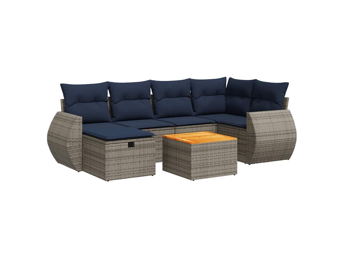 Maison Exclusive - Set De Sofás De Jardín 7 Pzas Con Cojines Ratán Sintético Gris