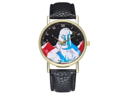 Reloj De Cuarzo Con Correa De Cuero Pu Moda Dial Redondo Unisex Negro