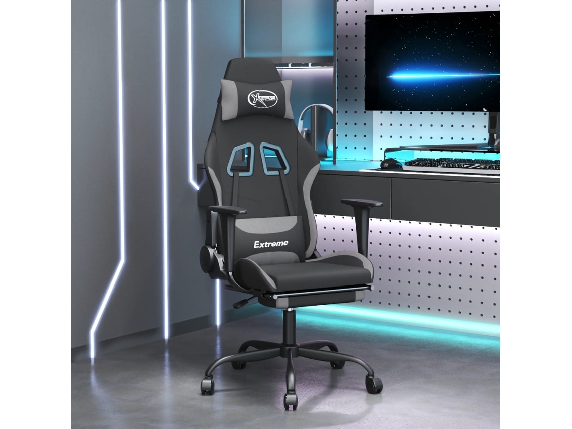 Silla Gaming Con Reposapiés Tela Gris Claro Y Negro