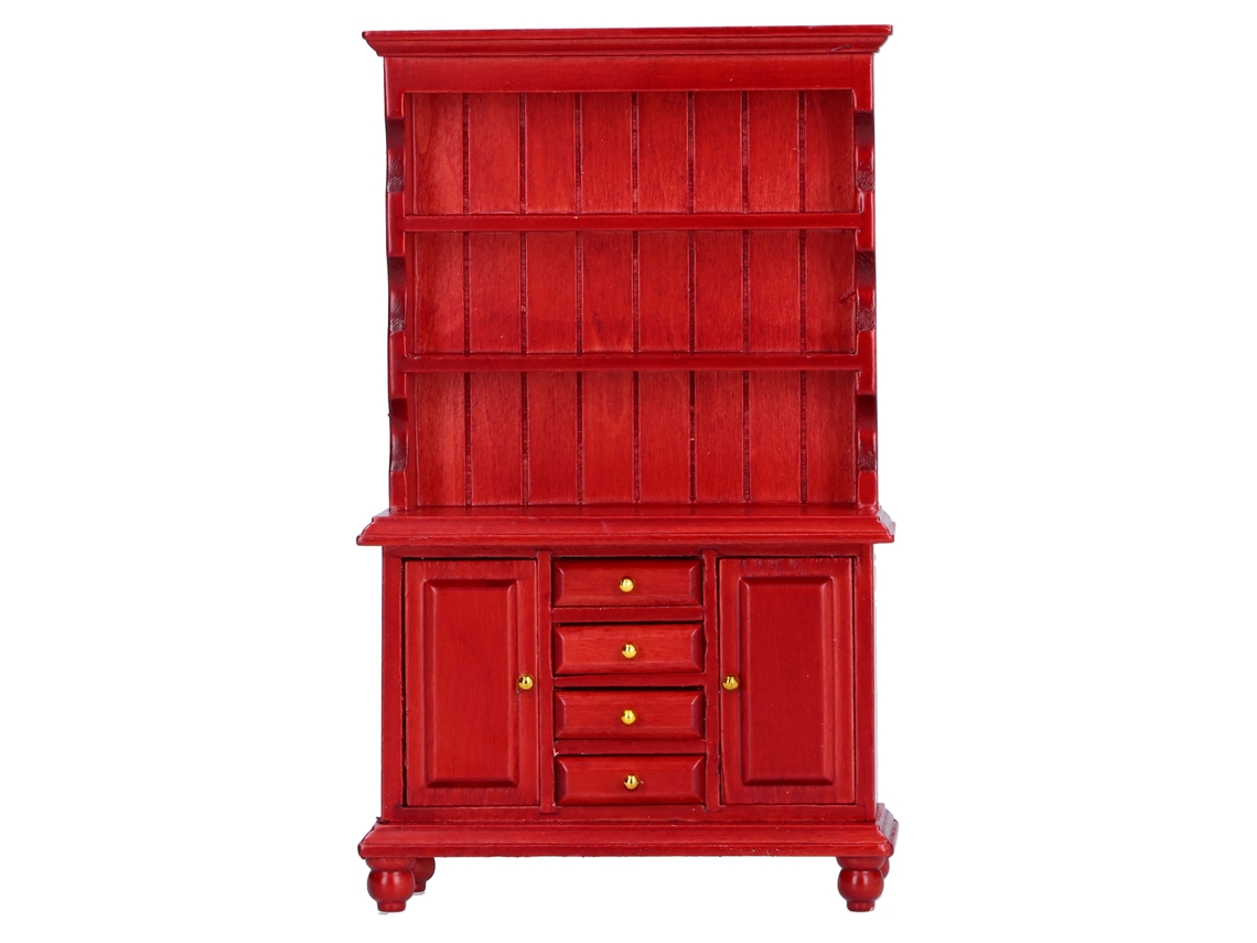 2026-estante Mueble Miniatura Para Casa De Muñecas, Armario De Madera Rojo, Accesorio De Muebles Pequeños