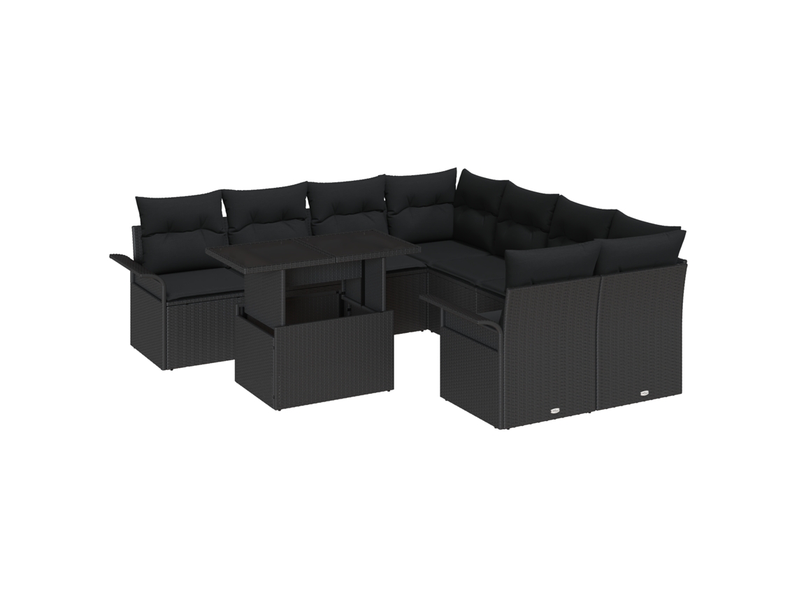 Conjunto 9 De Sofá De Jardín Con Cojines Vidaxl Ratán Negro