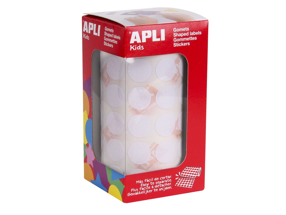 Gomets Autoadesivos APLI en Rollo - Circular - Ø15Mm - Blanco