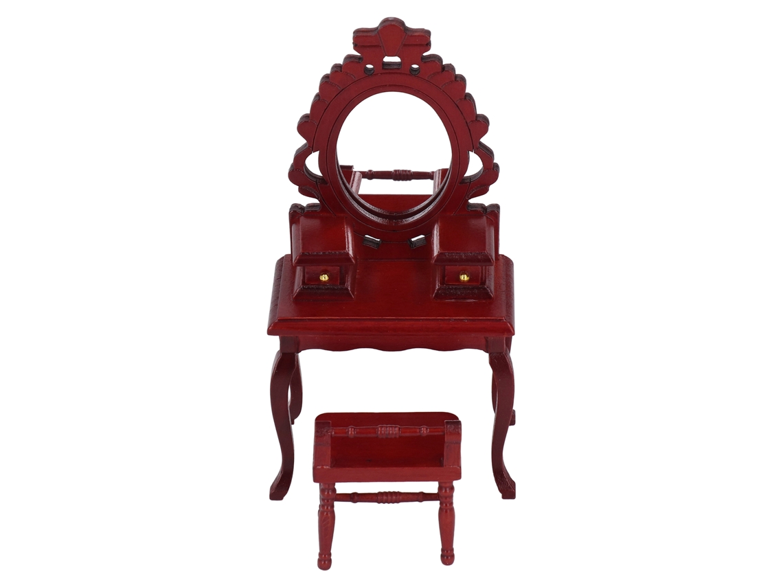 Tocador En Miniatura Con Taburete, Escala 1:12, Para Casa De Muñecas, Fabricado En Madera De Abedul Rojo.