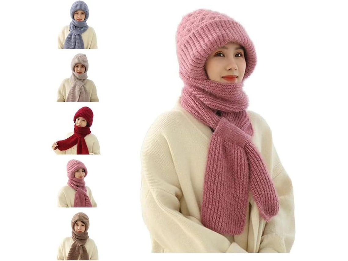 2026-gorro Bufanda Integrado Antiviento Para Oídos, Calientito De Lana De Invierno 2 En 1, Gorro Tejido Grueso Para Actividades Al Aire Libre